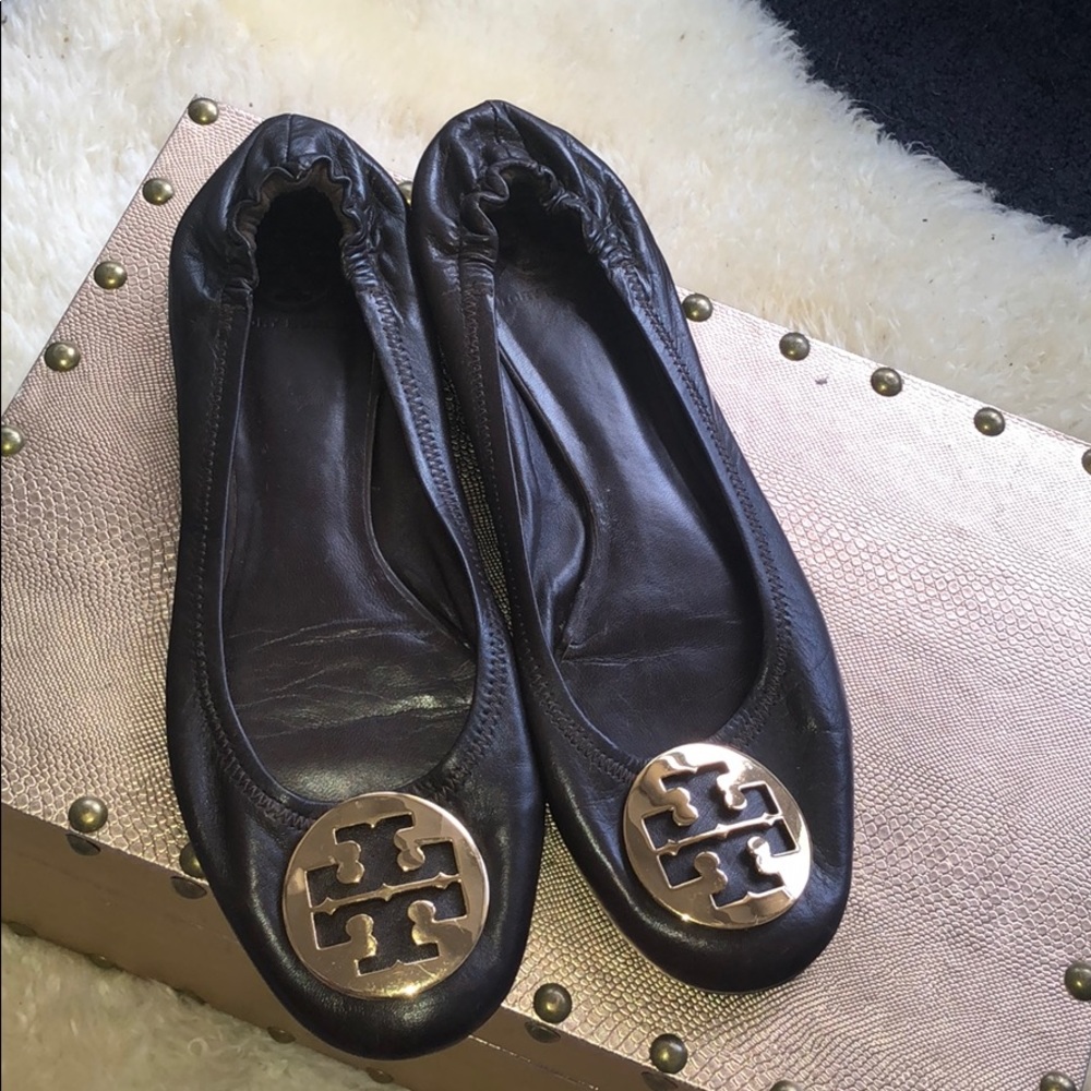 Chocolate Brown Tory Burch Reva Flat